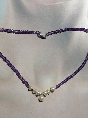 Faceted Amethyst Beads and Freshwater Pearl Necklace.